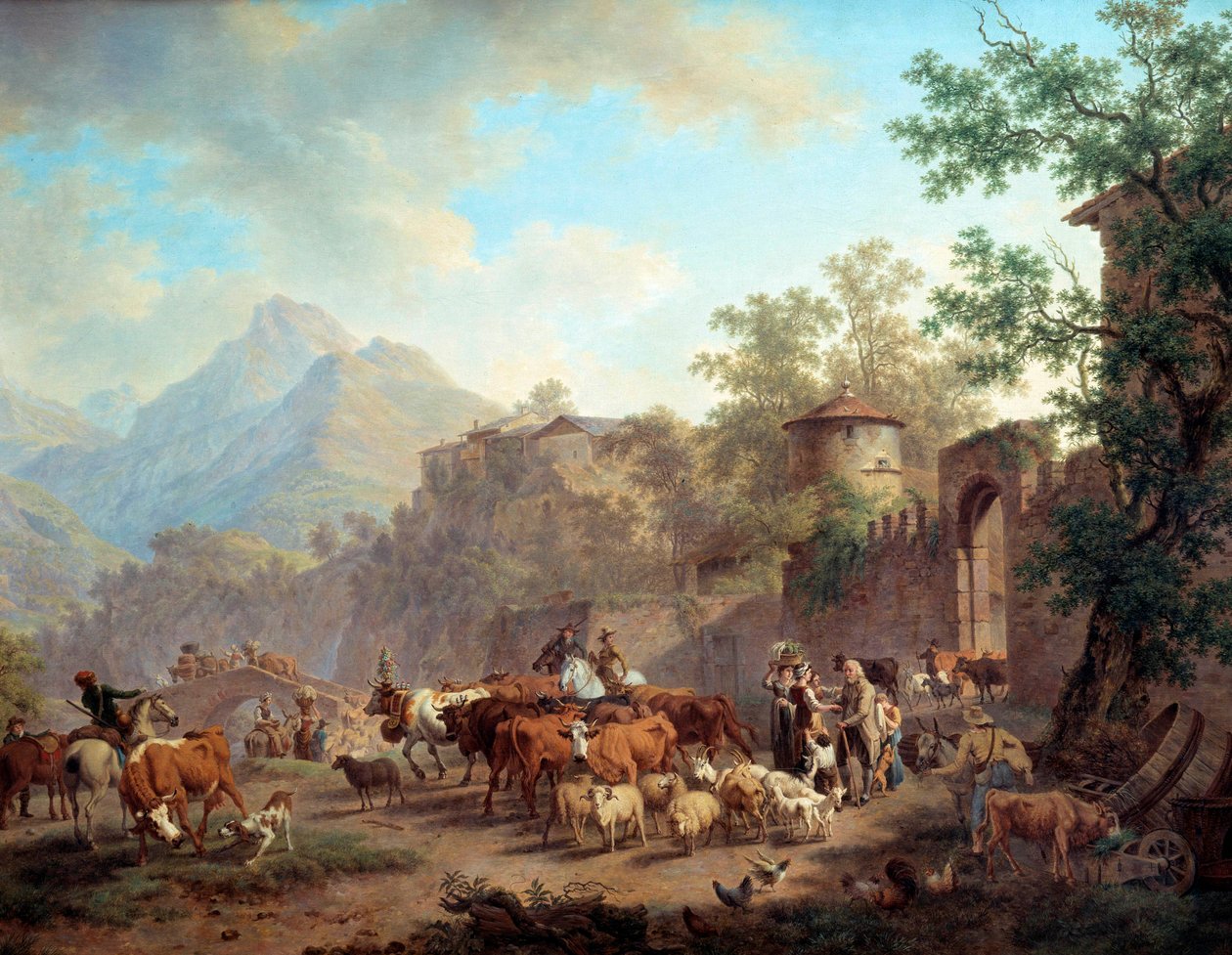 رحيل القطعان إلى الجبل ظهور الجثث لأول مرة. لوحة لبيير لويس لاريف (دي لا ريف) غودفروي (1735-1817) 1813 ، متحف الفن والتاريخ ، جنيف بواسطة بيير لويس دي لا ريف