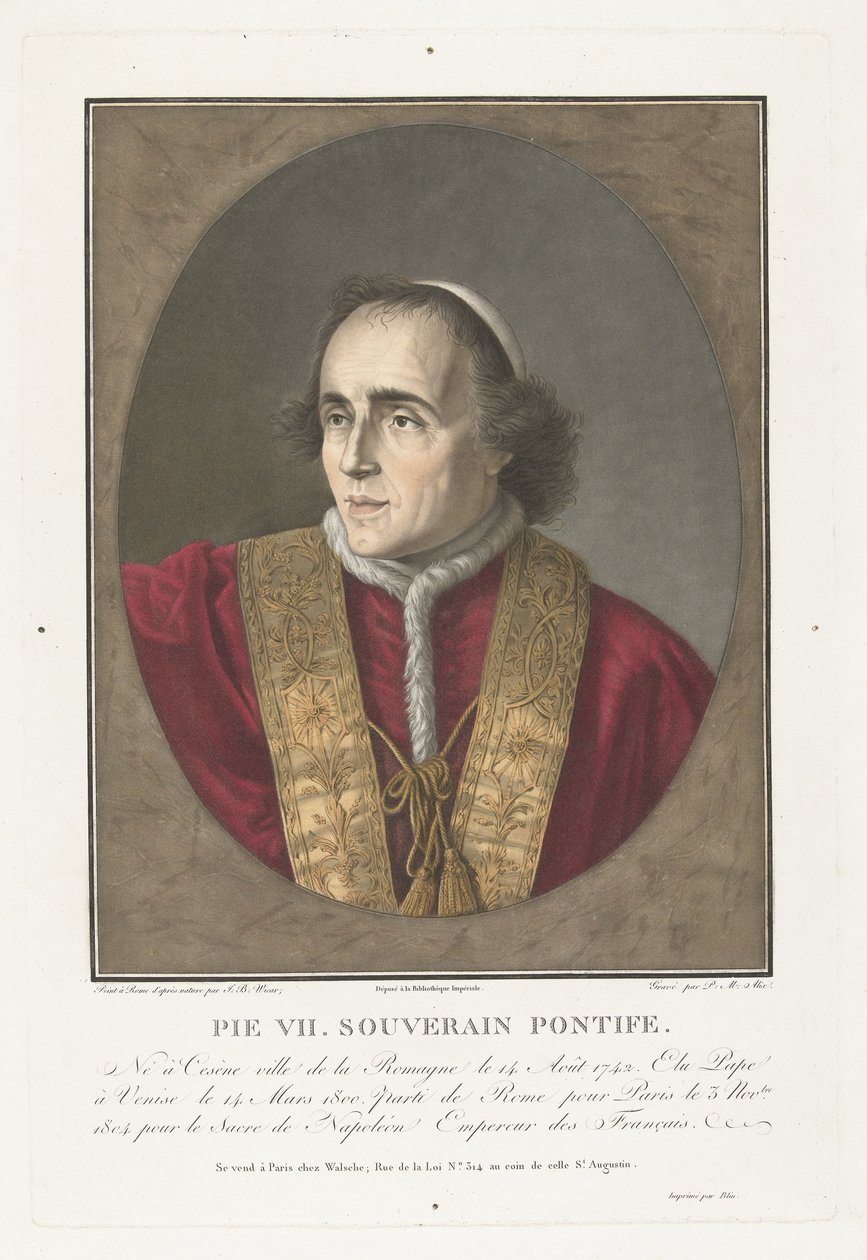 Portret van Paus Pius VII بيوس السابع. البابا السيادي (العنوان على الكائن) بواسطة بيير ميشيل أليكس