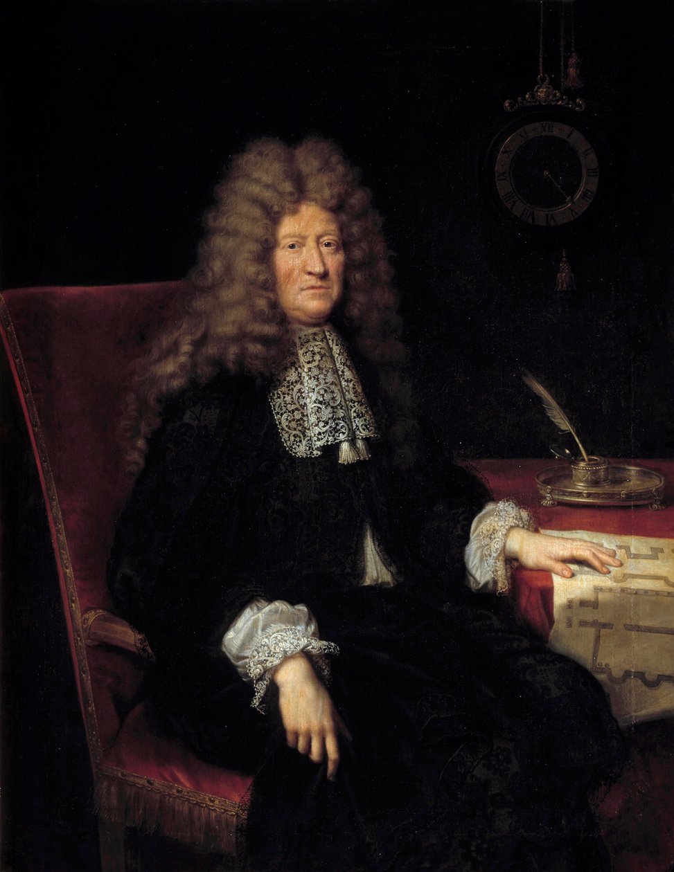 صورة لإدوارد كولبير ، ماركيز دي فيلاكيرف (1628-1699) المشرف على مباني الملك لويس الرابع عشر اللوحة بقلم بيير مينارد (1612-1695) 1698 صن. 1،63 × 1،28 م - صورة إدوارد كولبير ، ماركيز دي فيلاسيرف (1628-1699) ، المشرف على بواسطة بيير مينارد