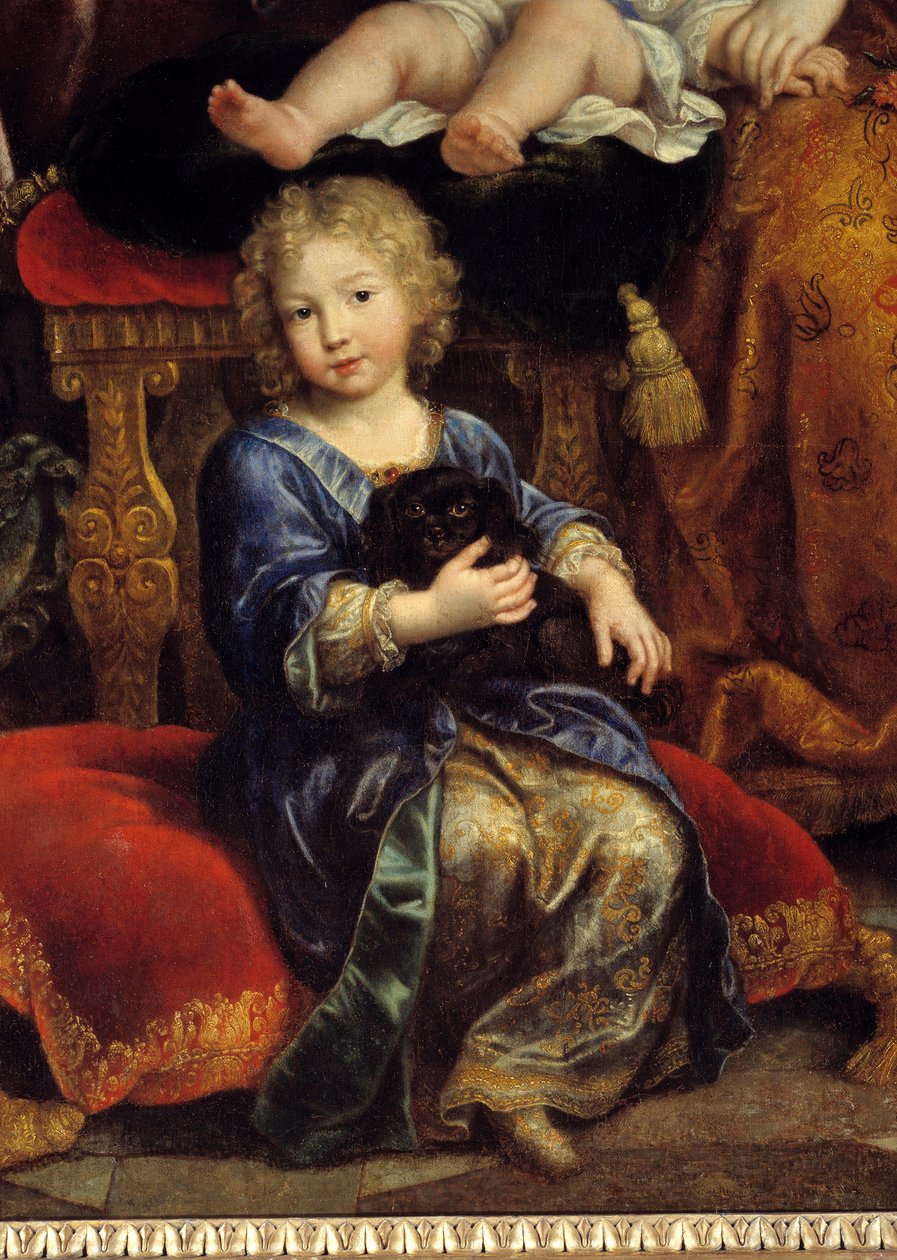 عائلة لويس الفرنسي (1661-1711) ابن لويس الرابع عشر (1638-1715) ، المعروف باسم Grand Dauphin "، في عام 1687" "وهو ممثل مع زوجته ماري آن كريستين دي بافيير وأطفالهما لويس ، فيليب (المستقبل فيليب الخامس ملك إسبانيا) وتشارلز. بواسطة بيير مينارد