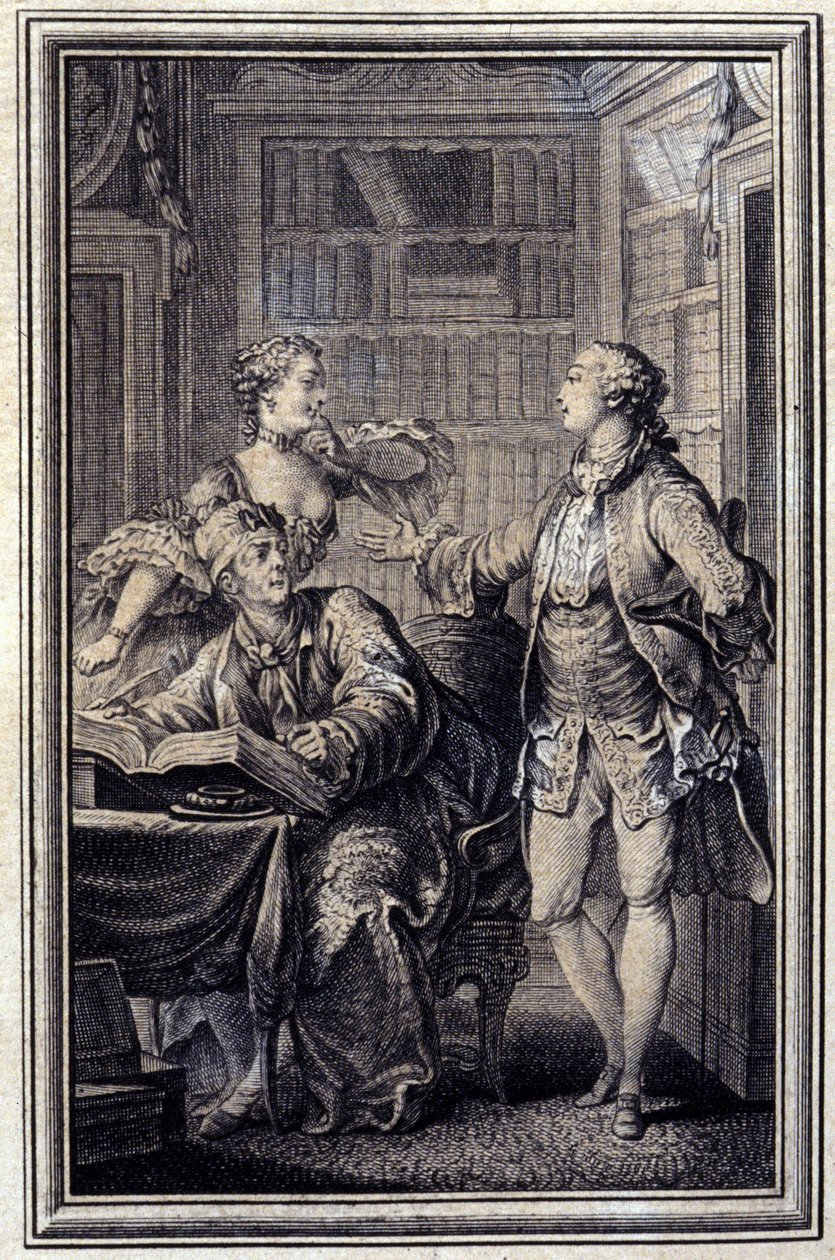 امرأة شحيحة ، جالانت كروك - في "" Tales et nouvelles en vers "" لجين لافونتين. 1776. رسم بي بي شوفارد. بواسطة بيير فيليب شوفارد