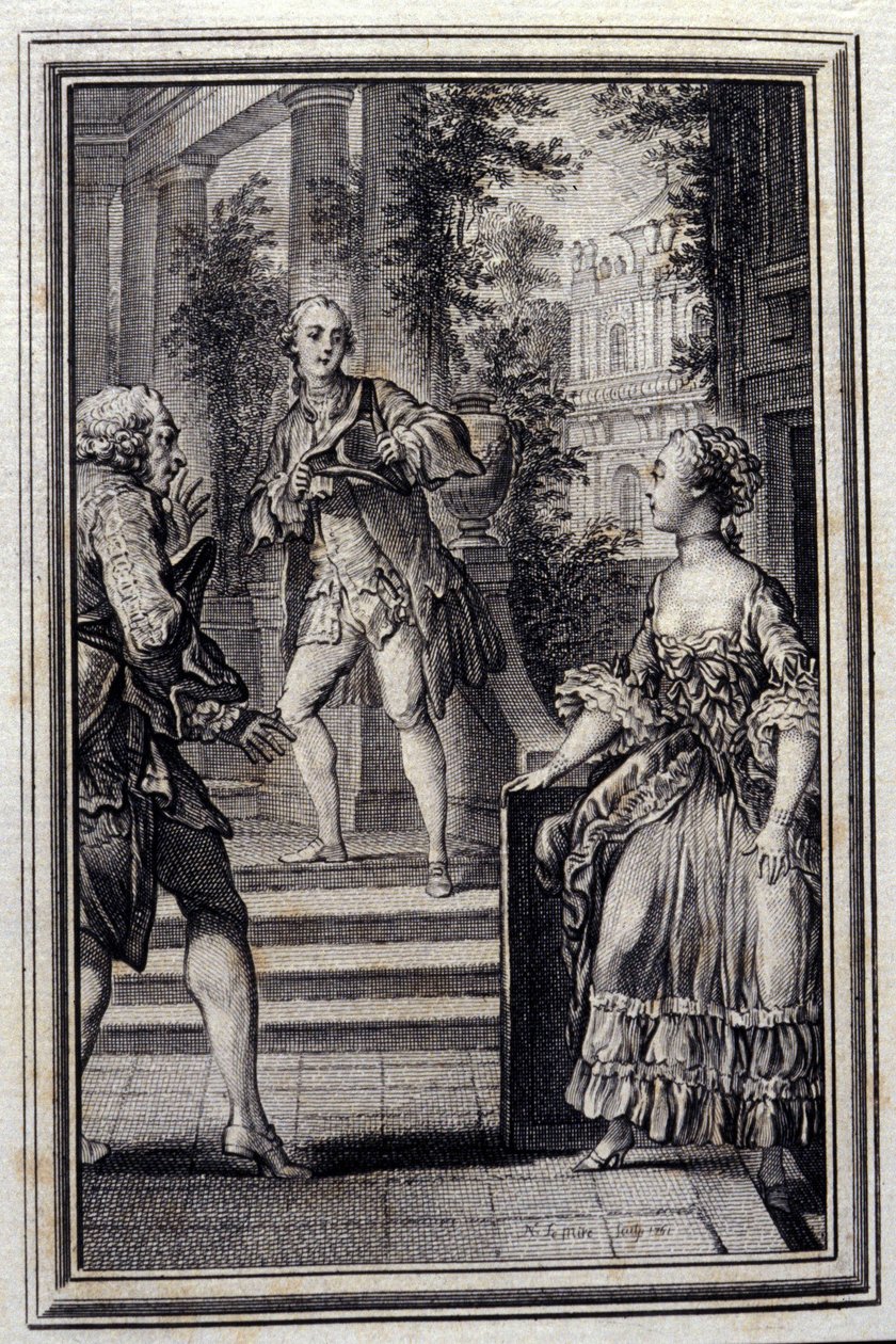 The Confident دون معرفة أو Stratageme - في "" حكايات وأخبار في الشعر "" لجان لافونتين. 1776. رسم بي بي شوفارد. بواسطة بيير فيليب شوفارد