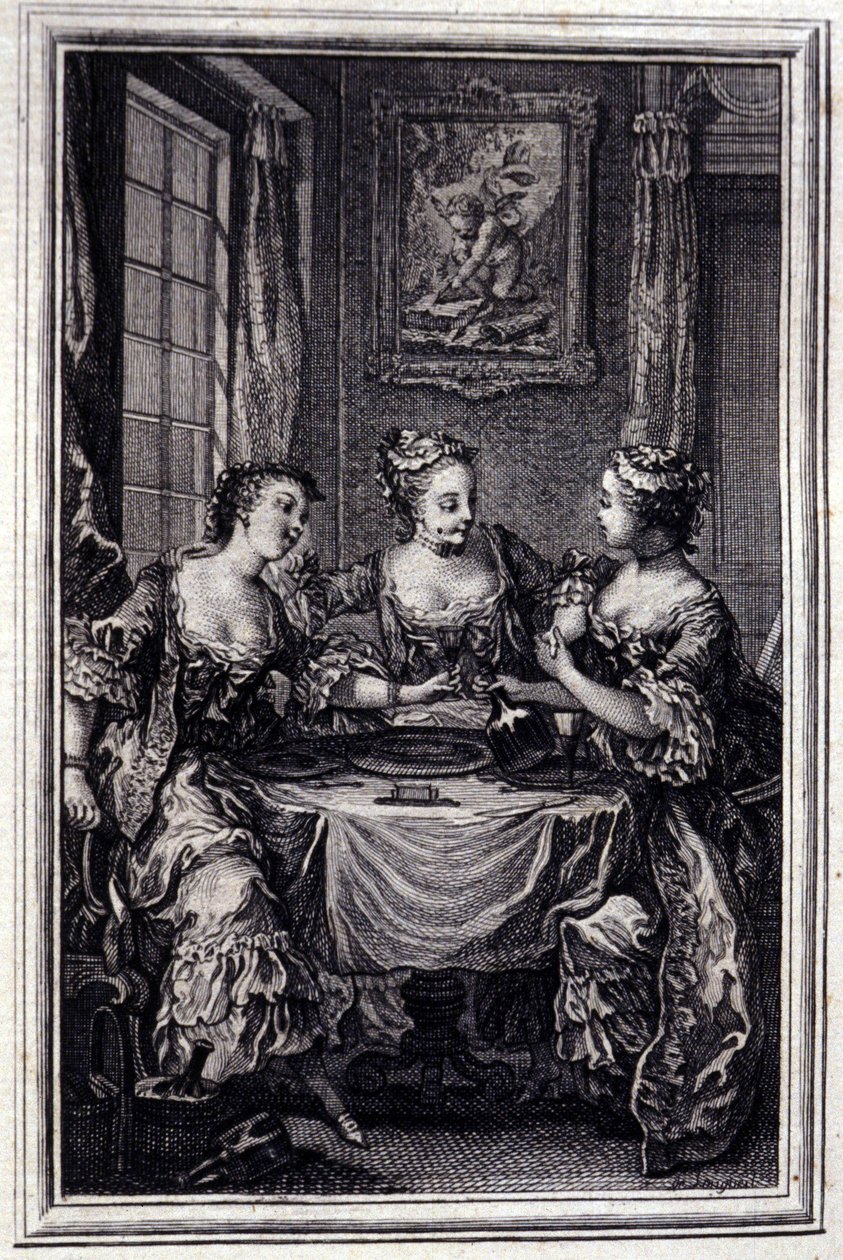 رهان التجار الثلاثة - في "" حكايات وأبيات جديدة "لجين لافونتين. 1776. رسم بي بي شوفارد. بواسطة بيير فيليب شوفارد