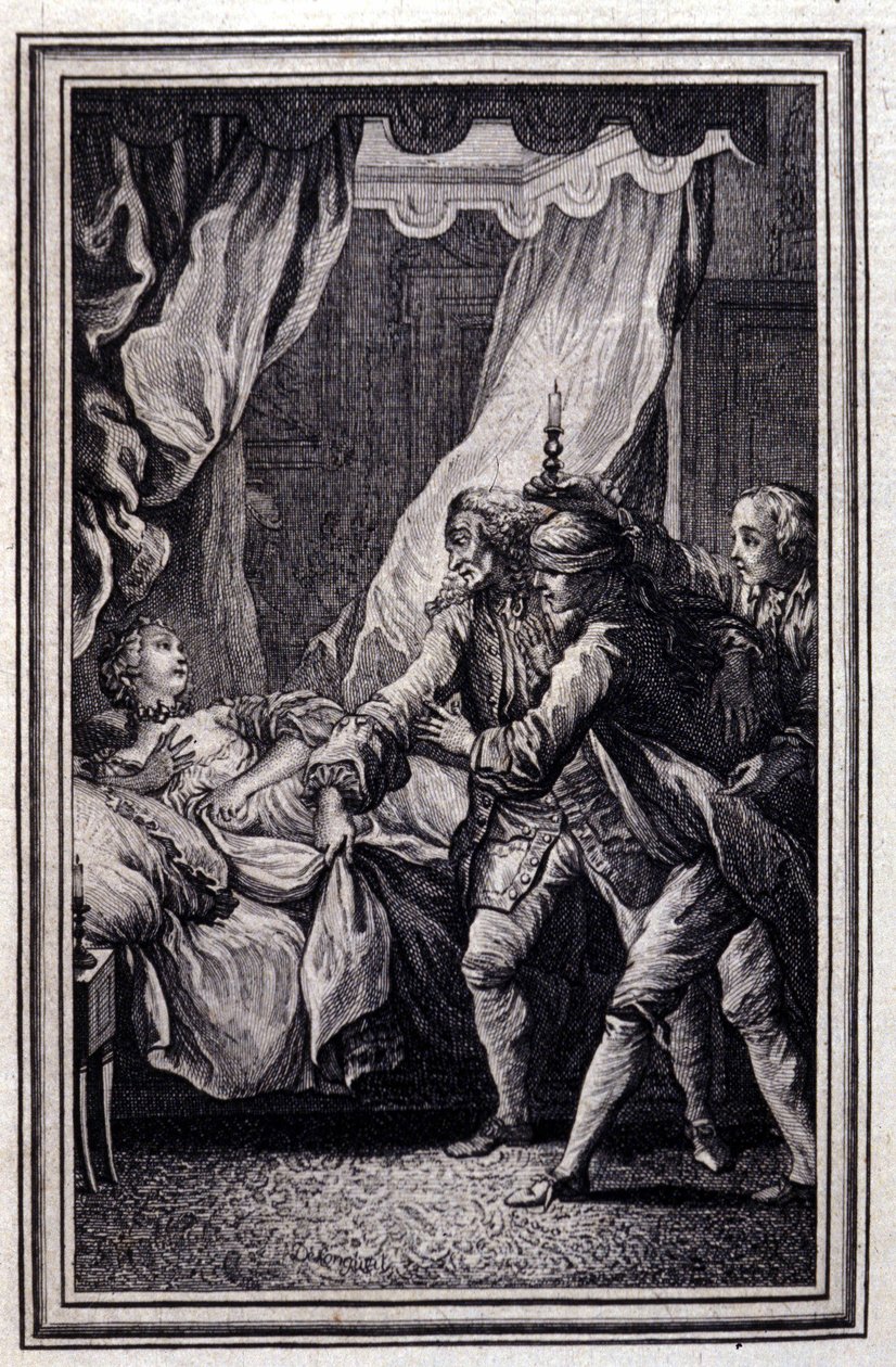 لا ماندراغور - في "" الحكايات والقصص القصيرة في الشعر "" لجان لافونتين. 1776. رسم بي بي شوفارد. بواسطة بيير فيليب شوفارد