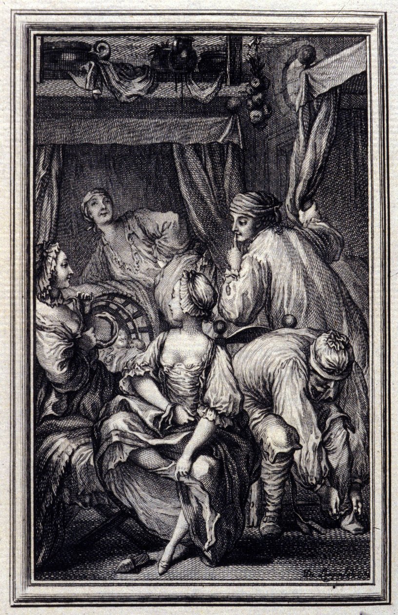 لو كرادل - في "" حكايات وقصص قصيرة في الشعر "" لجان لافونتين. 1776. رسم بي بي شوفارد. بواسطة بيير فيليب شوفارد
