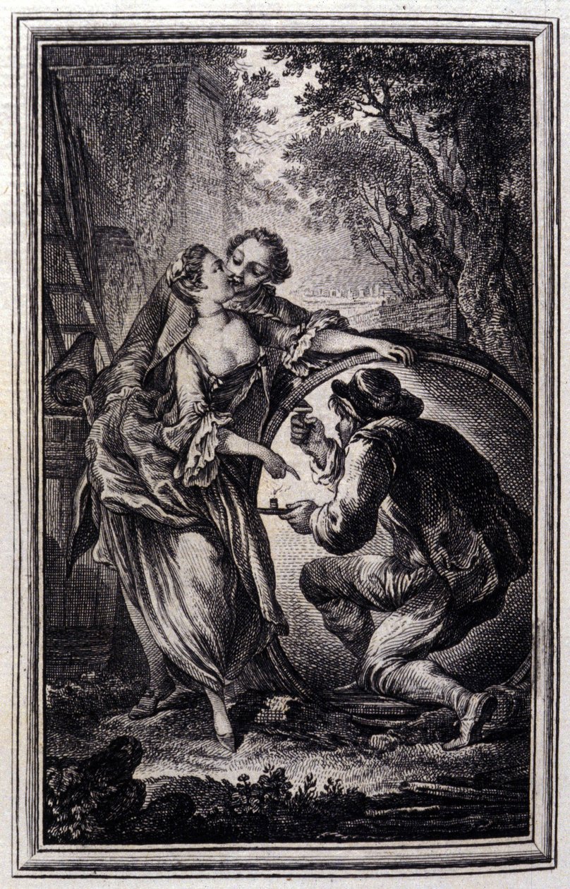 لو كوفييه - في "" حكايات وقصص قصيرة في الشعر "لجين لافونتين. 1776. رسم بي بي شوفارد. بواسطة بيير فيليب شوفارد