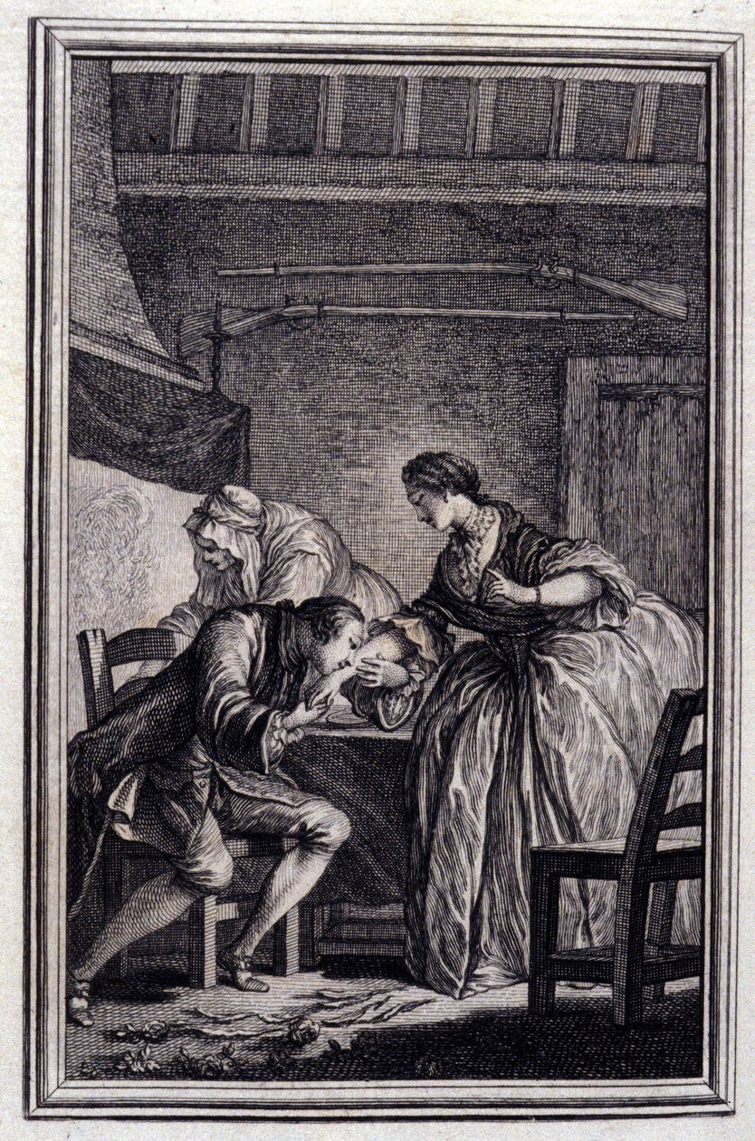 الصقر - في "" حكايات وأخبار في شعر "" لجان لافونتين. 1776. رسم بي بي شوفارد. بواسطة بيير فيليب شوفارد