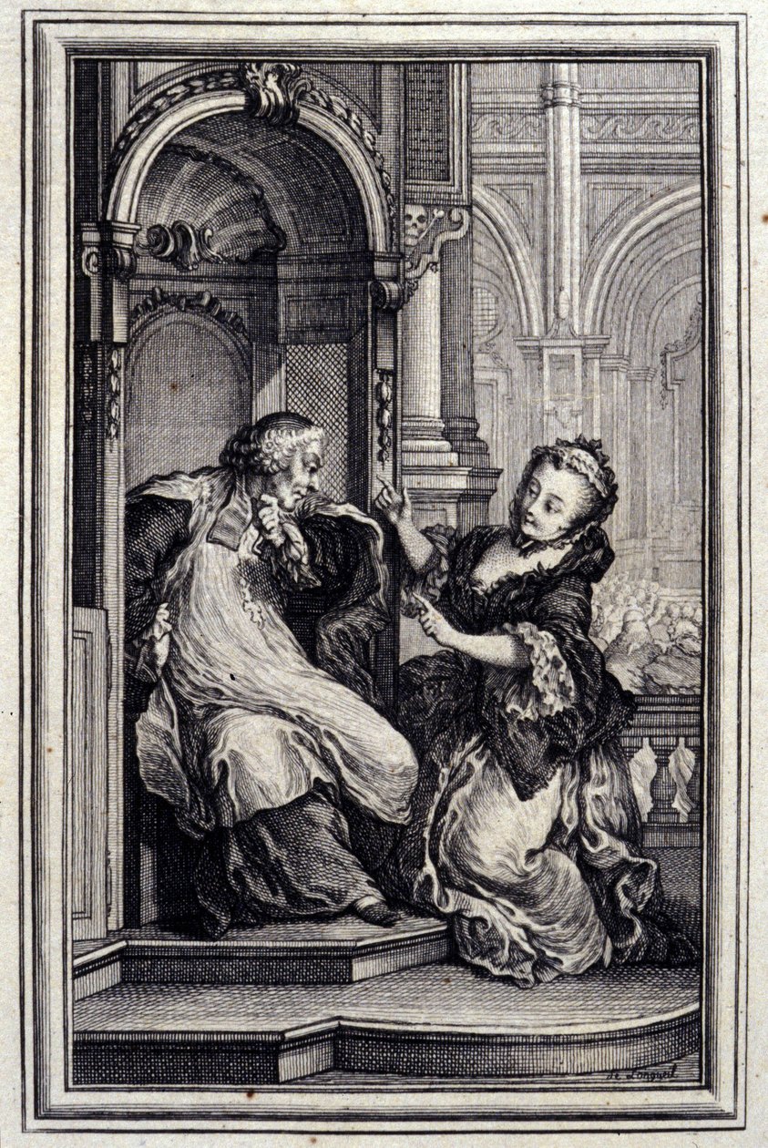 اعتراف لو ماري - في "" حكايات وقصص قصيرة في الشعر "لجان لافونتين. 1776. رسم بي بي شوفارد. بواسطة بيير فيليب شوفارد