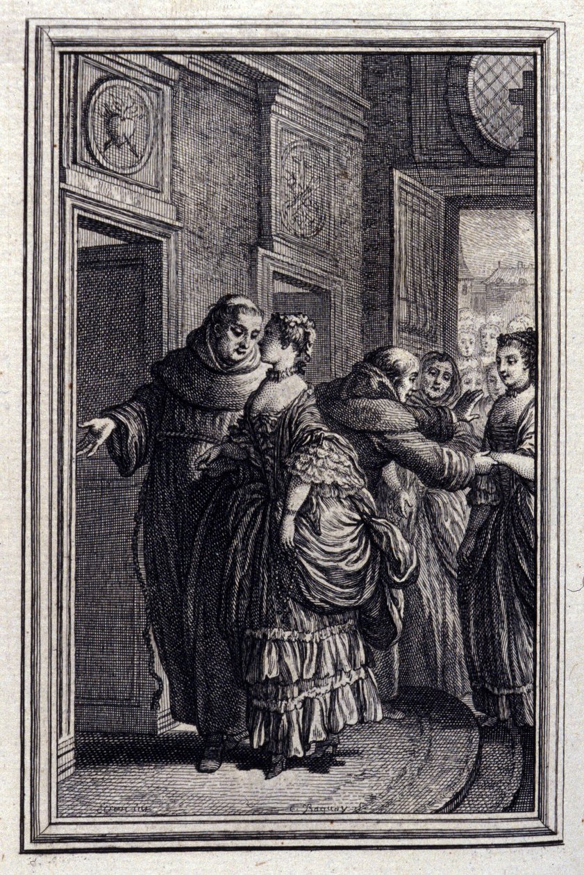ليه فرير دو كاتالونيا - في "" حكايات وقصص قصيرة في الشعر "لجان لافونتين. 1776. رسم بي بي شوفارد. بواسطة بيير فيليب شوفارد