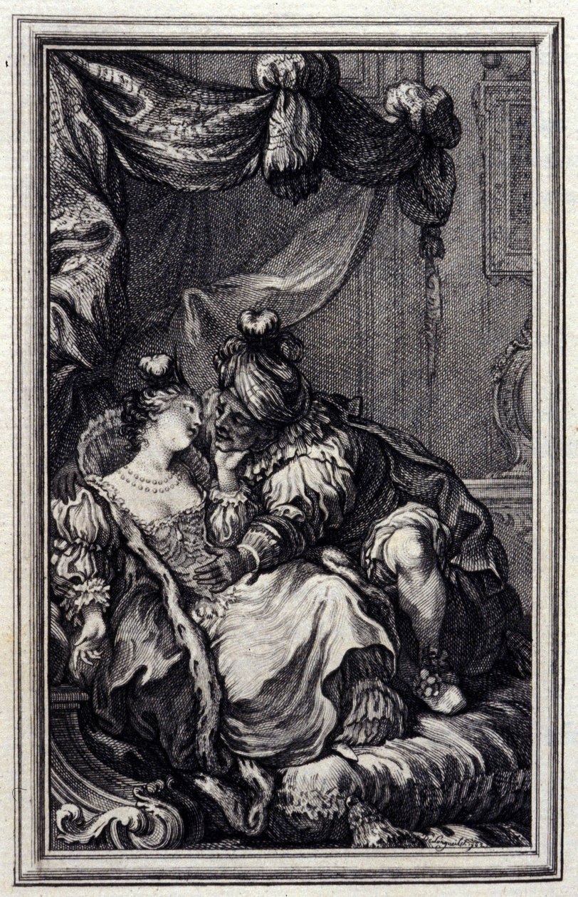 الموناليزا - في "" حكايات وقصص قصيرة في الشعر "لجين لافونتين. 1776. رسم بي بي شوفارد. بواسطة بيير فيليب شوفارد