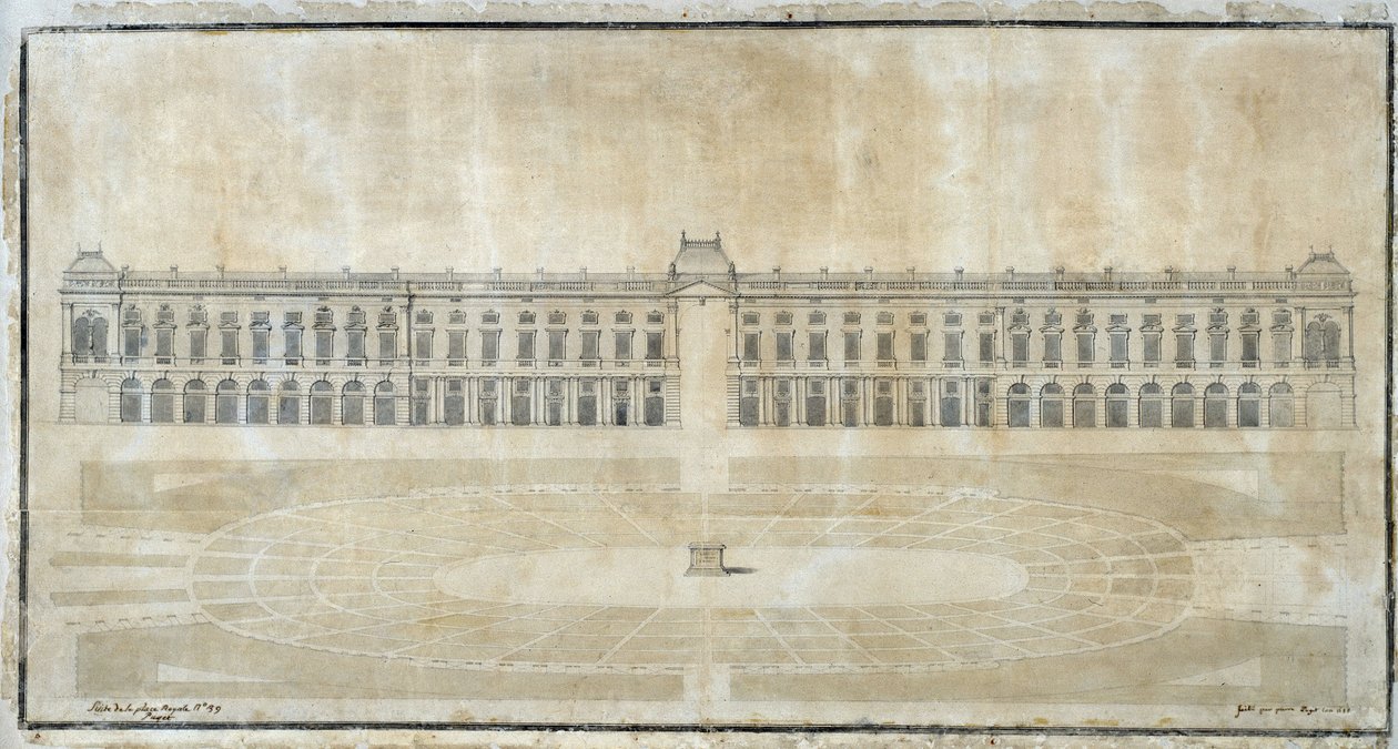 الهندسة المعمارية: "مشروع Place Royale لمارسيليا ، الارتفاع الداخلي" 1686 (رسم) بواسطة بيير بوجيت