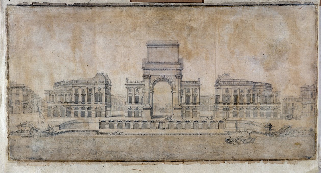 Architecture: “Project of Place Royale for Marseille, perspective looking at the city” 1686 (drawing) بواسطة بيير بوجيت