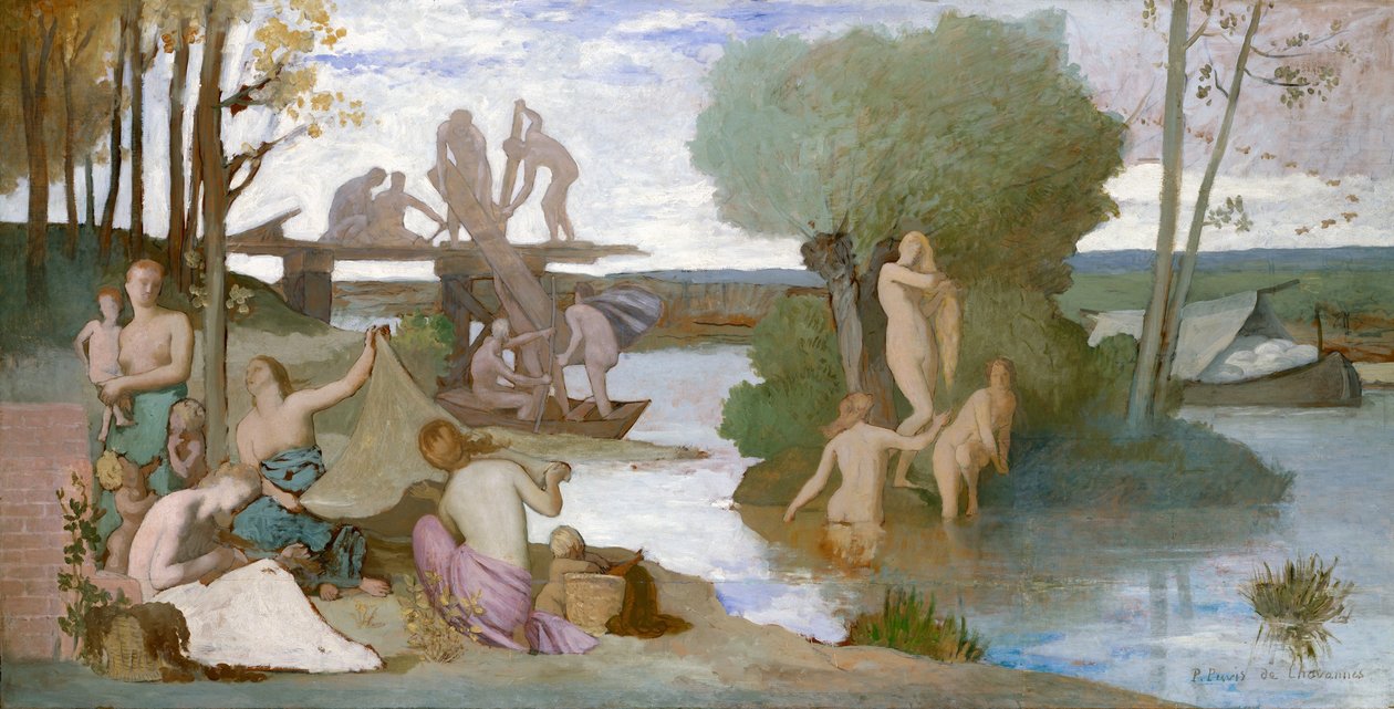 النهر ، c.1864 (زيت على ورق ، موضوعة على قماش) بواسطة بيير بوفيس دي شافان
