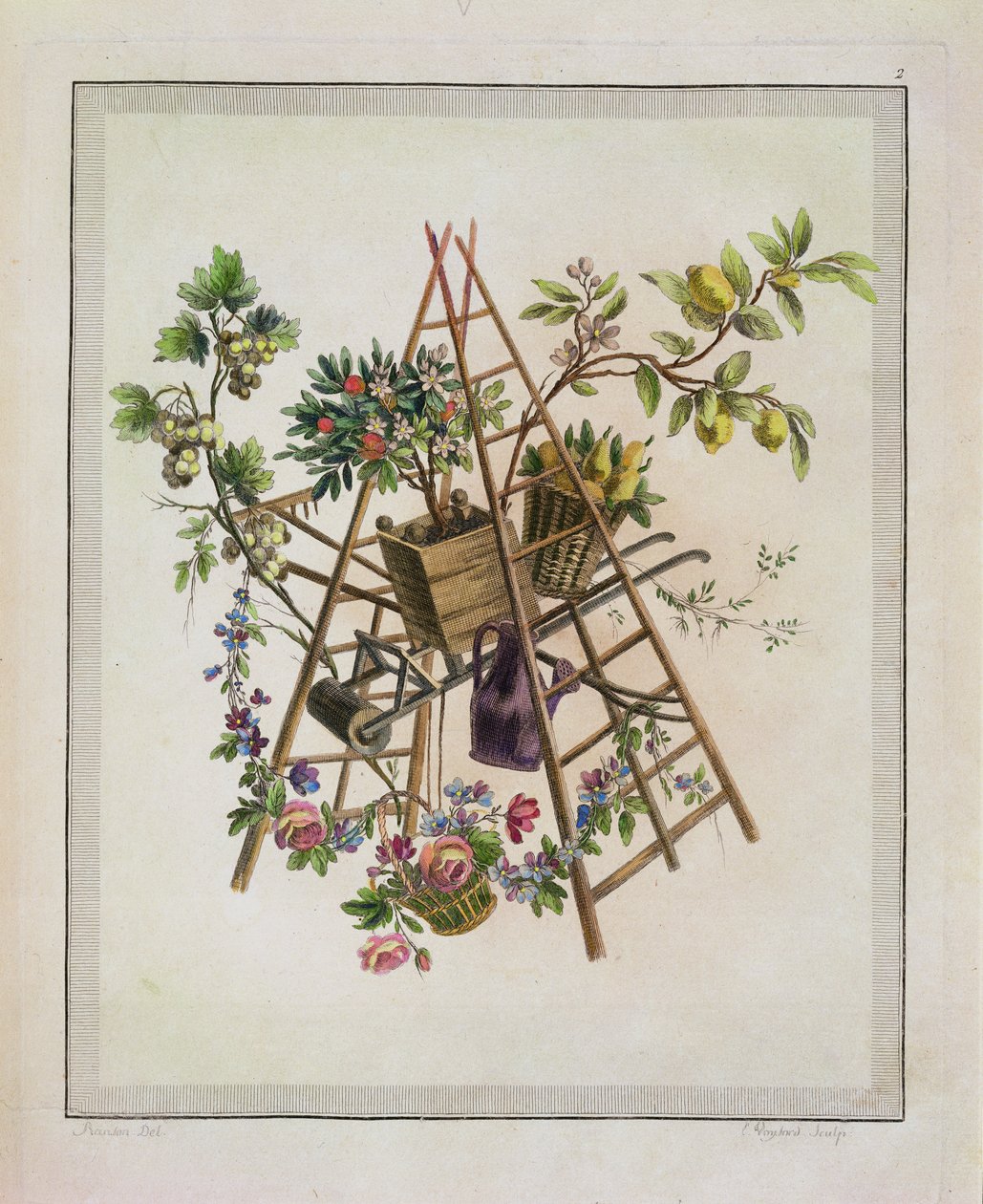 تصميم منسوجات الحدائق ، من العمل الذي يحتوي على مجموعة من Trophees ، والصفات ، والخراطيش ، والمزهريات ، والزهور ، والزخارف ، والعديد من الرسومات الممتعة لتطريز الكراسي ، المنقوش بواسطة Etienne C بواسطة بيير رانسون