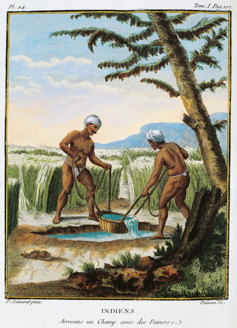 India, natives irrigating fields, from Voyage aux Indes et la Chine (Journey through India and China) by Pierre Sonnerat بواسطة بيير سونيرات