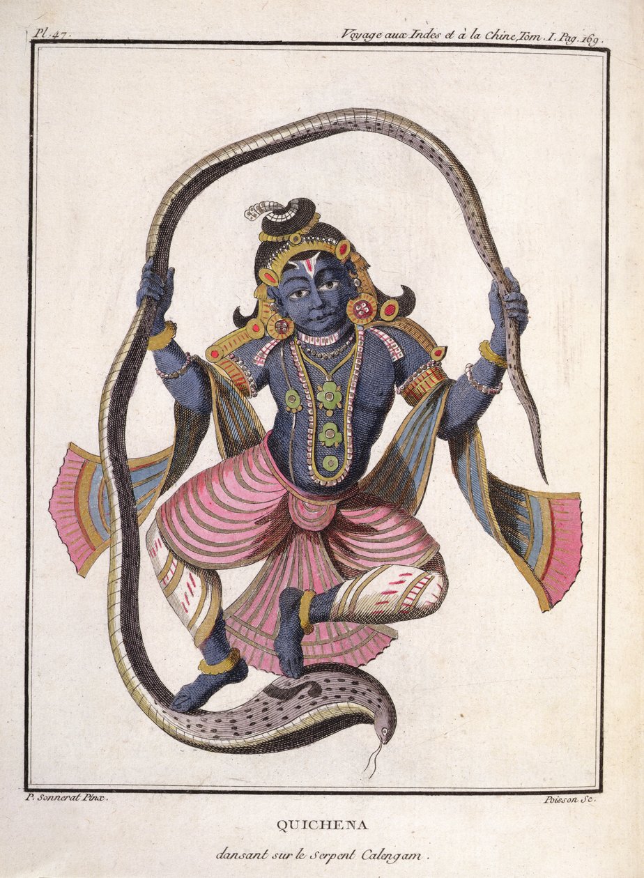 كريشنا ترقص على Kaliya Serpent ، من "رحلة إلى الهند والصين" بقلم بيير سونيرات ، نقش بواسون ، نشرت 1782 بواسطة بيير سونيرات