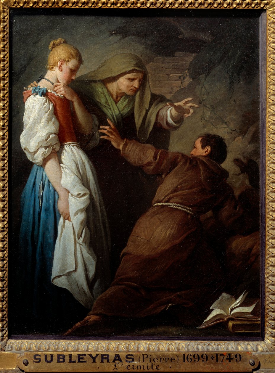 L'Hermit أو توضيح Frere Luce لـ Jean de La Fontaine "Les tales et nouvelles en vers". رسم بيير سوبليراس (1699-1749) 1732-1736 صن. 0.3x0.23 م بواسطة بيير سوبليراس