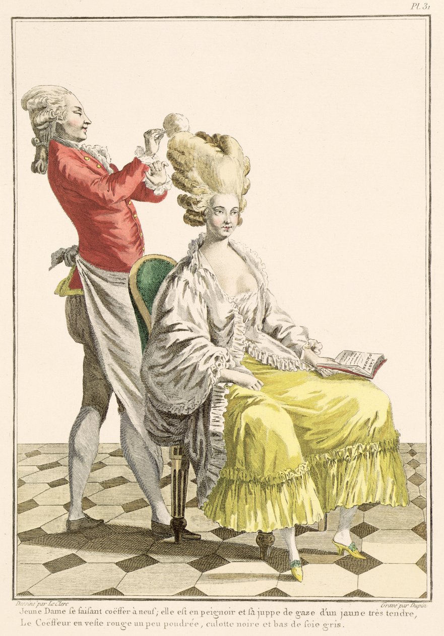 امرأة شابة في Peignoir مع تصفيف الشعر ، اللوحة 31 من "Galerie des Modes et Costumes Francais" ، منقوش بواسطة Dupin ، 1778 بواسطة بيير توماس لو كليرك