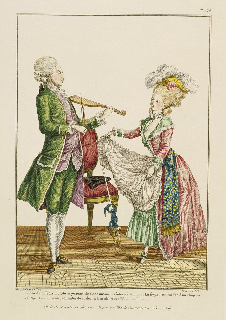 رجل يعزف على الكمان بينما ترقص سيدة ، محفورة من قبل J. Pelicier ، 1780-90 بواسطة بيير توماس لو كليرك