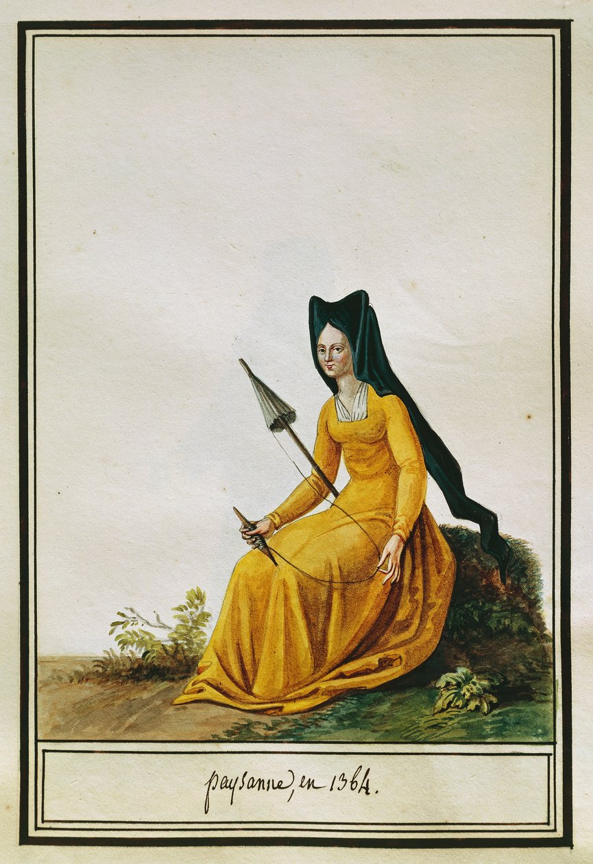مزارعة فرنسية الغزل ، بقلم بيير أنطوان ليبو دي لا ميسانجير (1761-1831) ، ألوان مائية بواسطة بيير دي لا ميسانجير