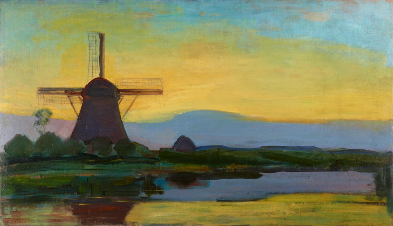 مطحنة Oostzijdse مع السماء الممتدة الأزرق والأصفر والأرجواني ، c.1907- أوائل 1908 بواسطة بيت موندريان