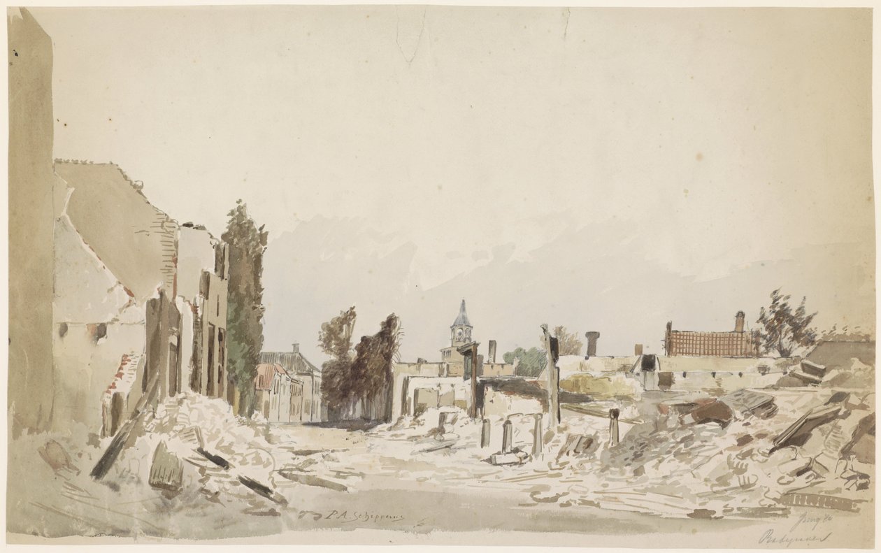 أطلال Bodegraven بعد حريق يونيو 1870 بواسطة بيت شيبروس
