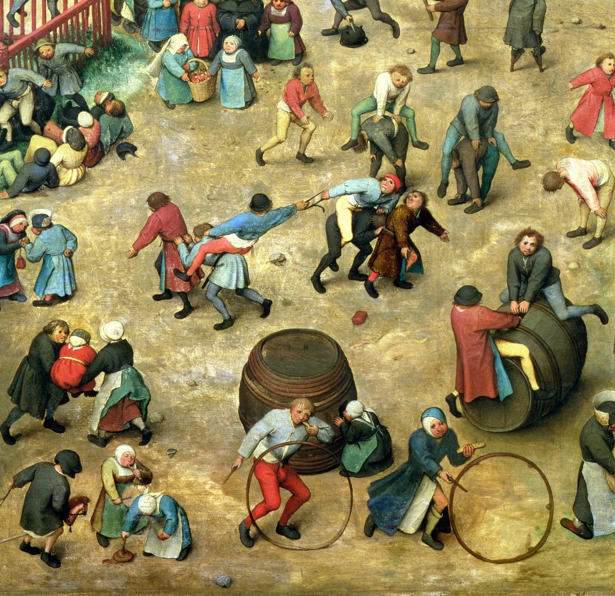 ألعاب الأطفال (Kinderspiele): تفاصيل الجزء السفلي التي تعرض ألعابًا مختلفة ، 1560 (تفاصيل 68945) بواسطة بيتر بروغل الأكبر
