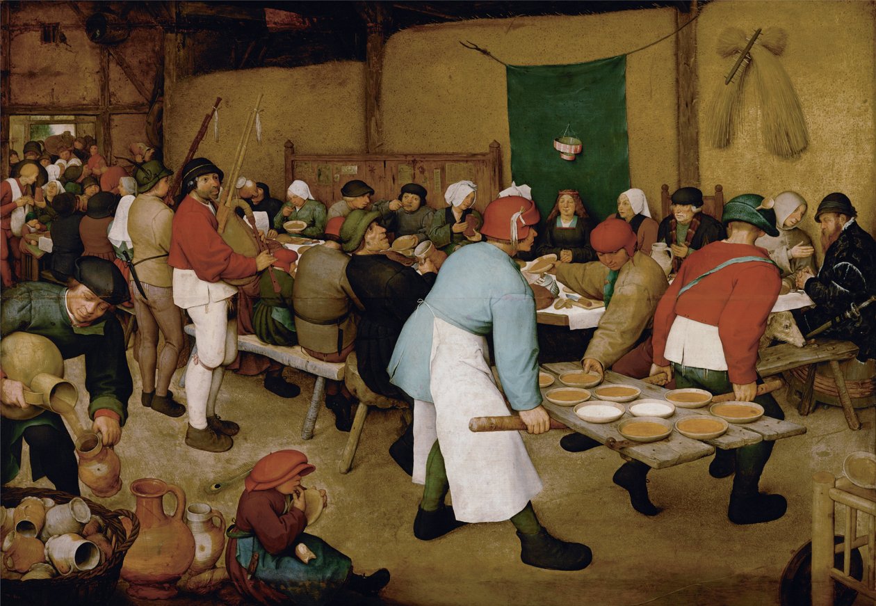 n The Peasant WeddingnDeutsch: Die Bauernhochzeit.nFrancais: Le Repas de noce.n هولندا: De Boerenbruiloft.n: n بواسطة بيتر بروغل الأكبر