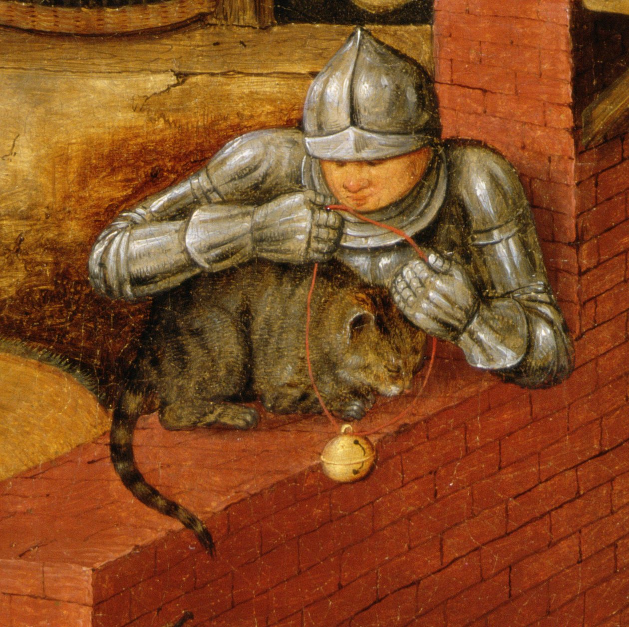 فارس يضع جرسًا على قطة ، التفاصيل من "The Flemish Proverbs" (تفاصيل 67235) بواسطة بيتر بروغل الأصغر