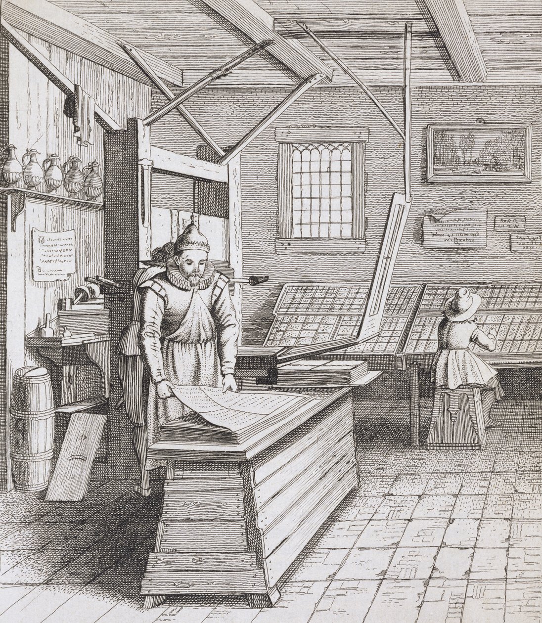 غلاف لورينز جانزون كوستر ، محفور بواسطة J. van der Velde ، نُشر في "Laure-crans for Laurens Coster van Haelrem ، Berste Vinder vande Boeck-druckery" بواسطة Petrus Scriverius ، 1628 (engravi بواسطة بيتر جانزون ساونريدام