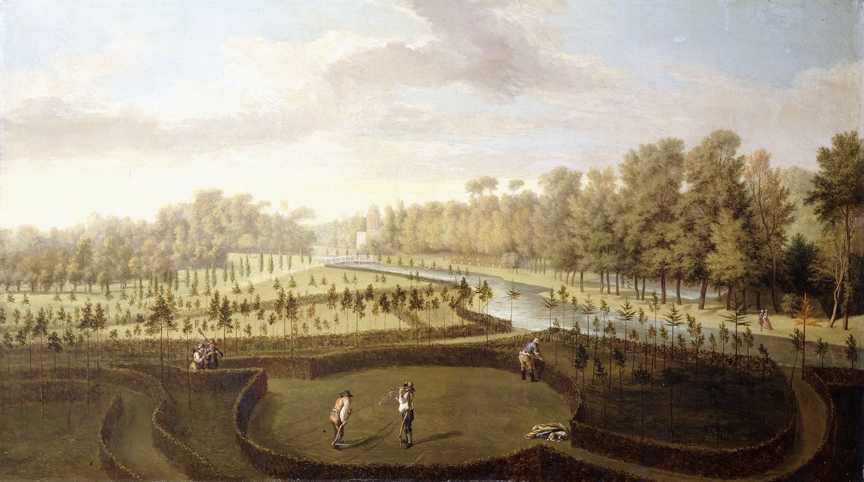 منظر لحدائق تشيسويك ، ريتشموند ، من عبر الحدائق الجديدة نحو باجنيو ، c.1729-31 بواسطة بيتر أندرياس ريسبراك
