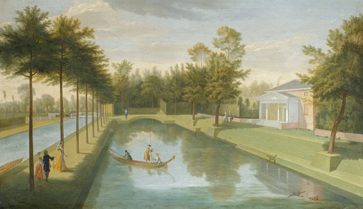 View of the Temple by the water, with the basin and long canal, Chiswick Villa (oil on canvas) بواسطة بيتر أندرياس ريسبراك
