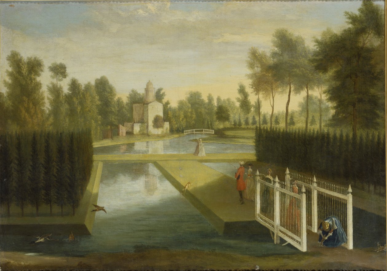 View towards the rear of the Bagnio from south of the upper river, Chiswick House (oil on canvas) بواسطة بيتر أندرياس ريسبراك