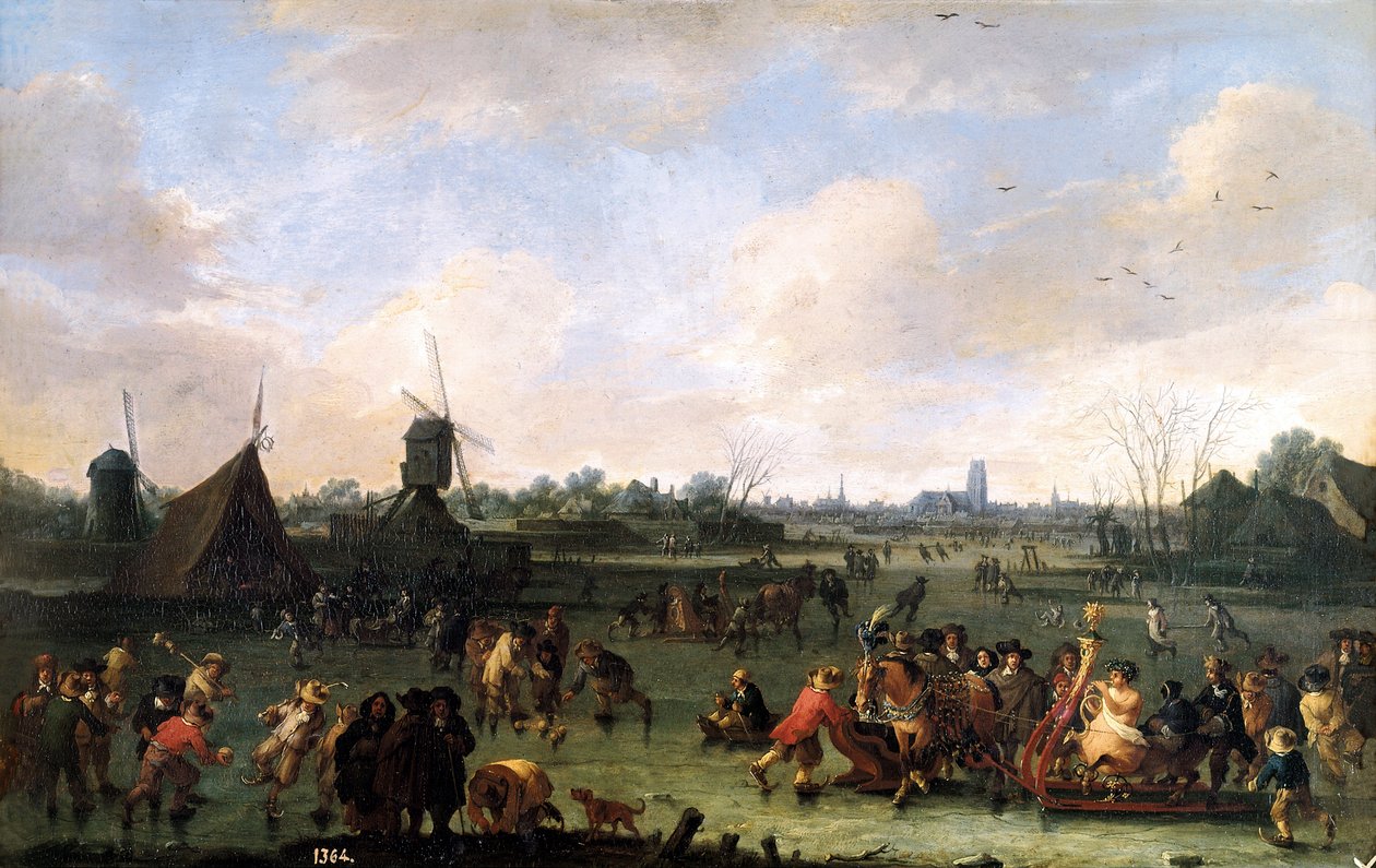 المتزلجين. لوحة بيتر بوت (1658-1702). زيت على خشب بواسطة نوبات بيتر