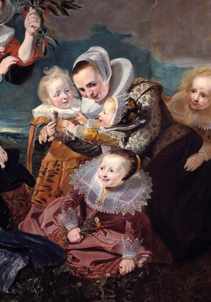 صورة بولوس فان بيريستين (1588-1636) مع زوجته وستة أطفال وخادمتين التفاصيل. لوحة بيتر سوتمان (1590-1657) 1630 صن. 1،67x2،41 م بواسطة بيتر كلايز سوتمان