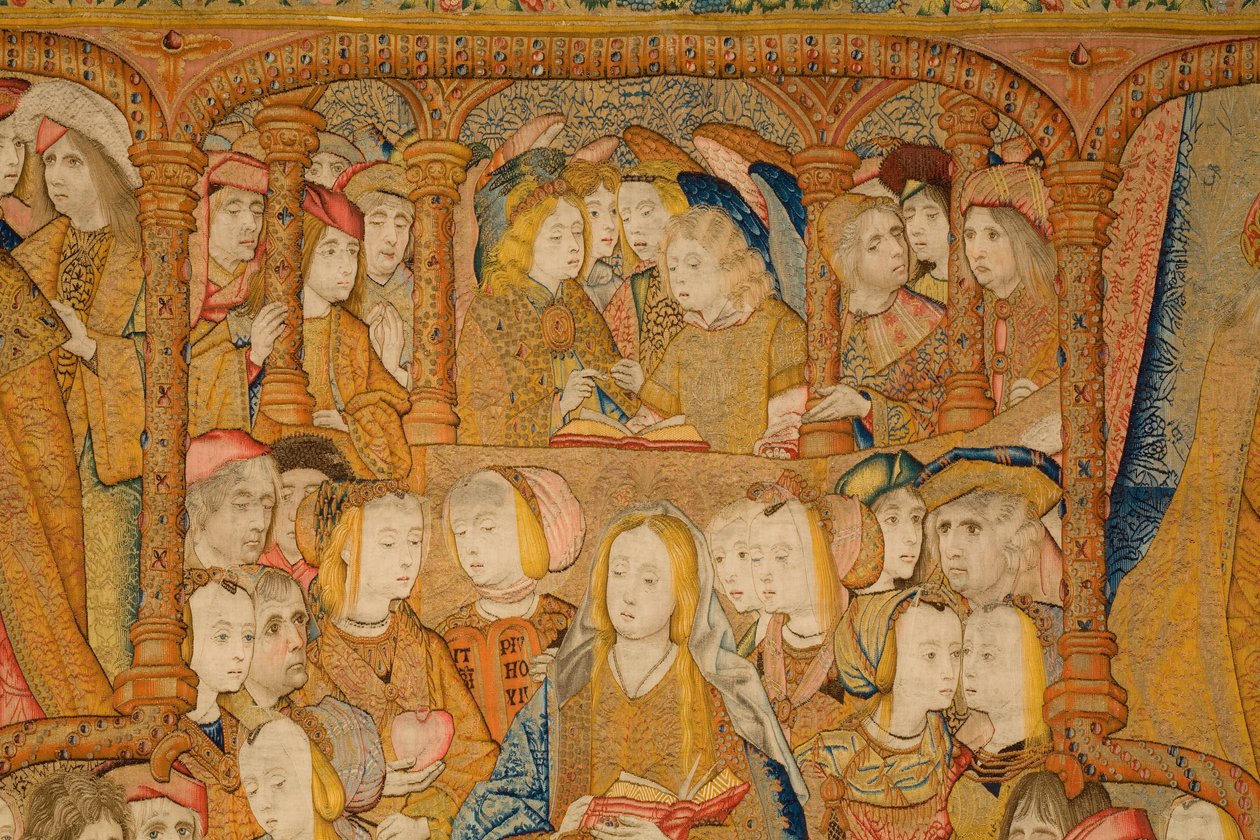 نسيج فلمنكي. البشارة. التفاصيل ، حوالي 1502-04 (الذهب والفضة والحرير والصوف) بواسطة بيتر كويك فان إيلست