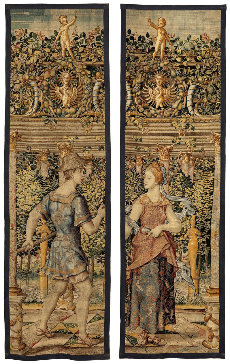 Vertumnus وPomona: تحول Vertumnus إلى صياد، حوالي 1550 (الذهب والصوف والحرير) بواسطة بيتر كويك فان إيلست
