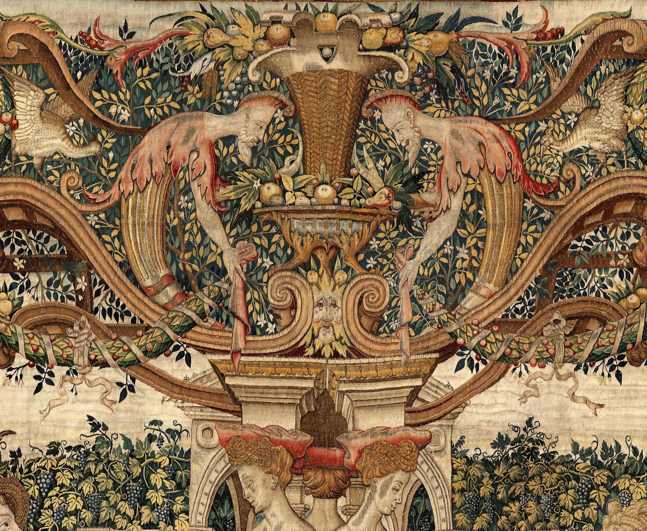 Vertumnus و Pomona: تحول Vertumnus إلى مقصوص ، حوالي 1550 (الذهب والصوف والحرير) بواسطة بيتر كويك فان إيلست