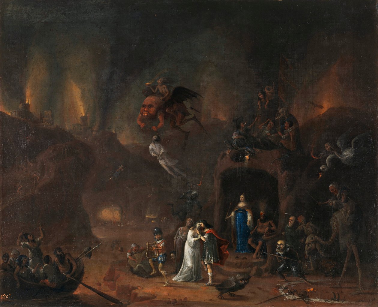 "Orpheus and Eurydice in the Hell" (Orpheus and Eurydice in the Hell) لوحة بيتر فريس (1627-1706) 1652 خافت 61x77 سم متحف ديل برادو ، مدريد بواسطة بيتر فريس