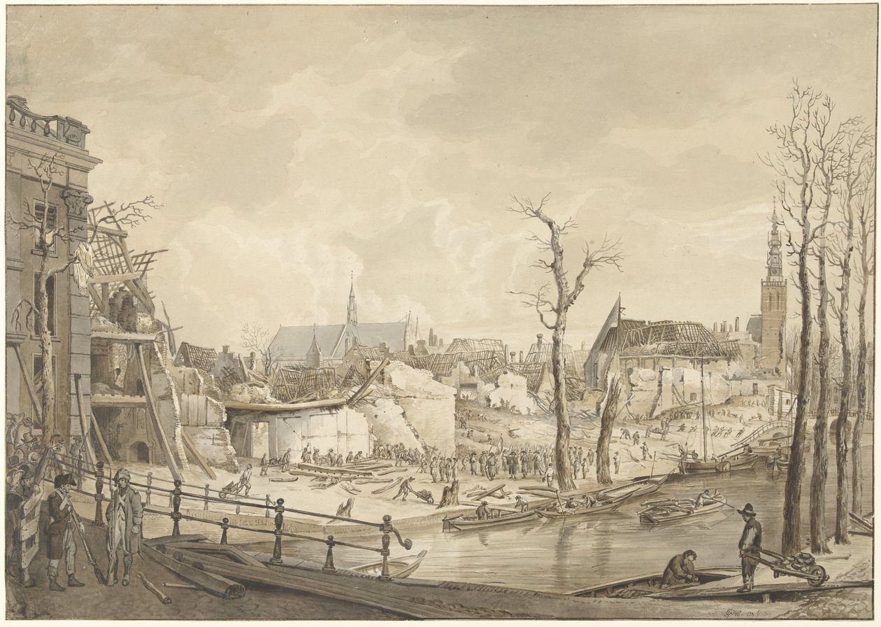 أطلال على الجانب الشمالي من Steenschuur بعد كارثة البارود في ليدن ، 12 يناير 1807 بواسطة بيتر جيراردوس فان أوس