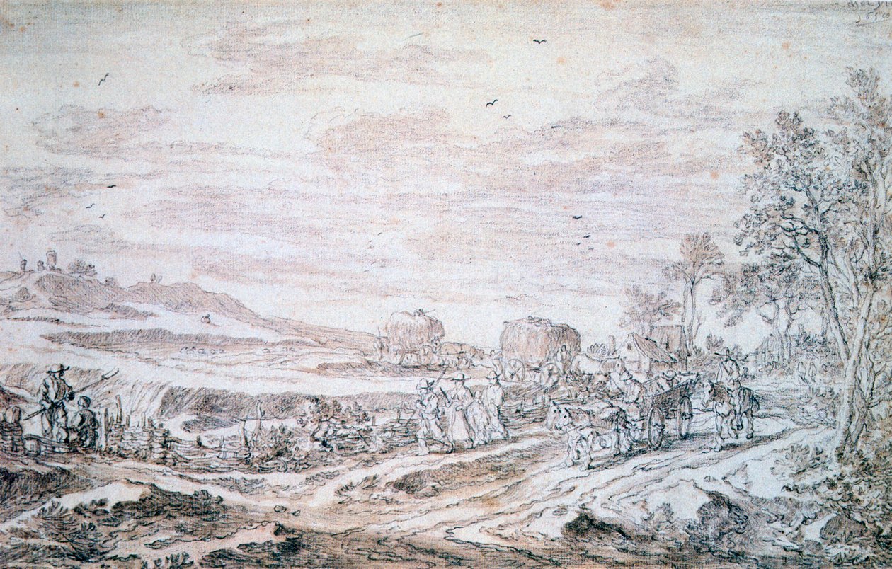 منظر طبيعي مع آلات حصادة ، c1615-1661 بواسطة بيتر مولين