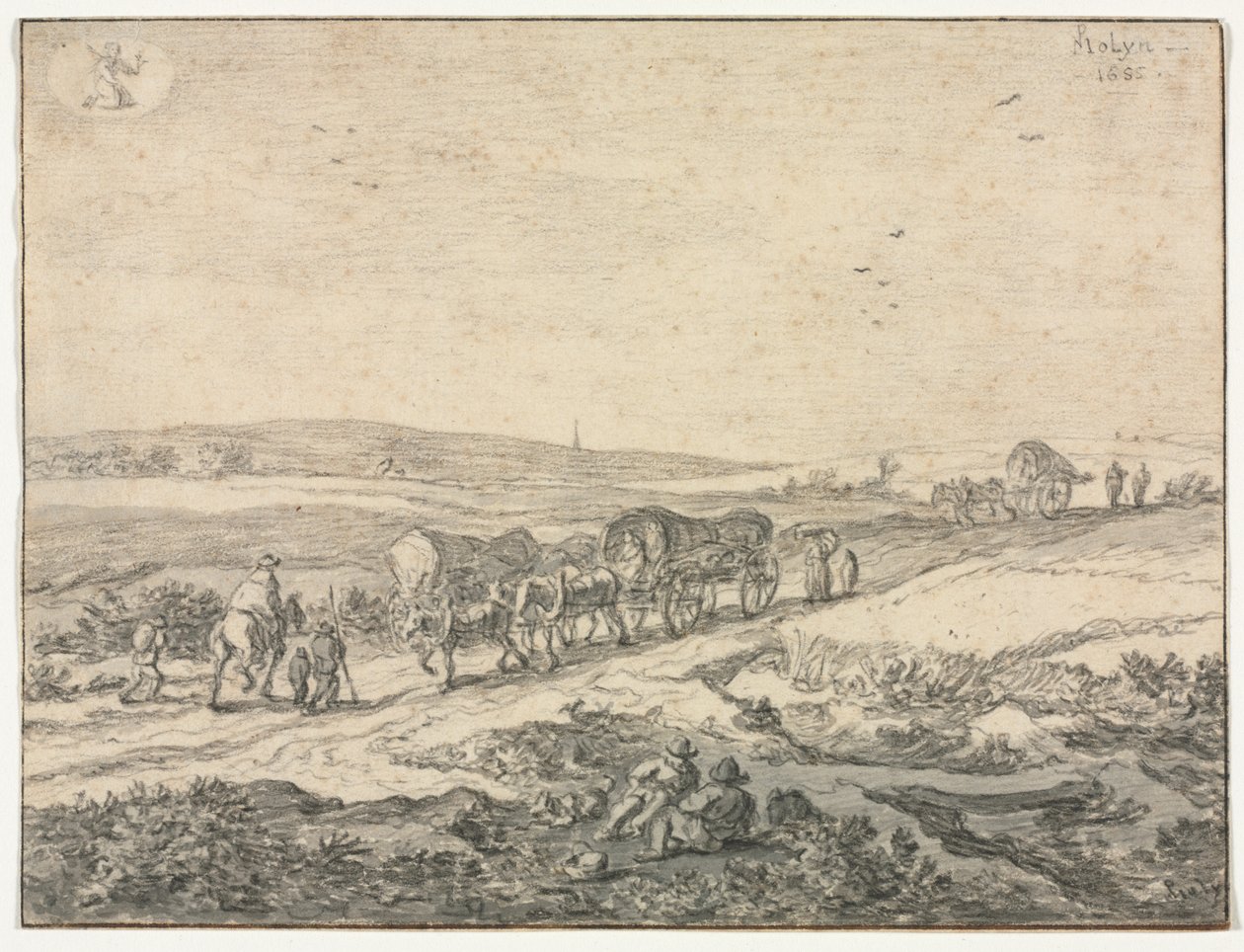 أغسطس: منظر طبيعي مع عربات ، c.1655. بواسطة بيتر مولين
