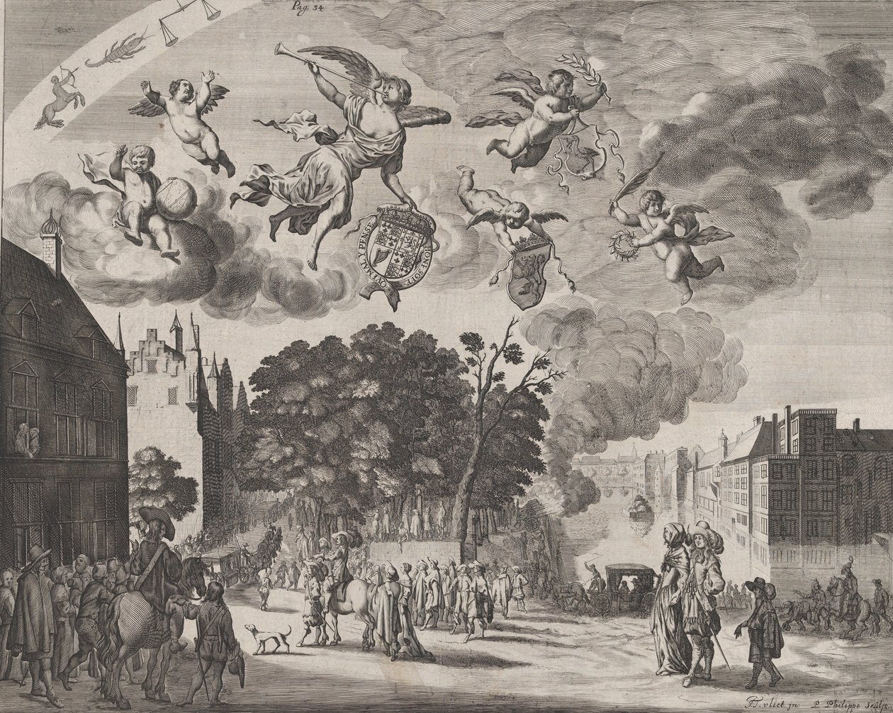 تشارلز الثاني يدخل لاهاي في عربة مع موريتشو على اليمين ، من فيرها ... ، 1660. بواسطة بيتر فيليب
