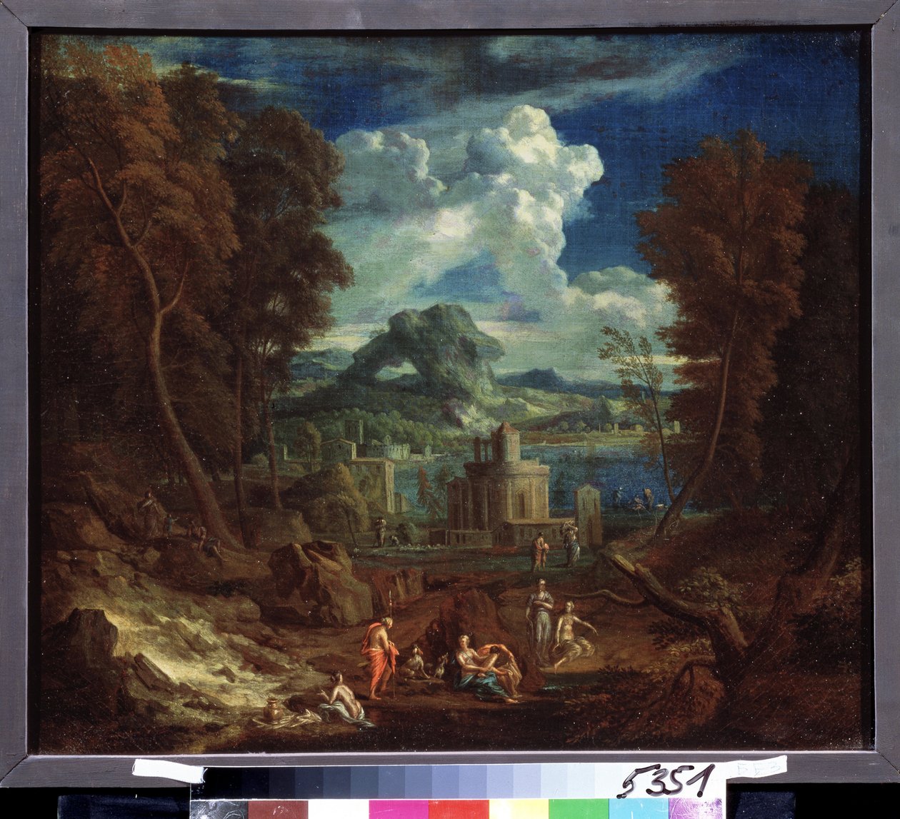 المناظر الطبيعية مع الاستحمام الحوريات. لوحة لبيتر الأول ريسبريك (1655-1729). زيت على قماش ، ٥٠ × ٥٨ سم. الفن الفلمنكي ، الفن الباروكي. متحف بوشكين للفنون الجميلة ، موسكو. بواسطة بيتر ريسبراك
