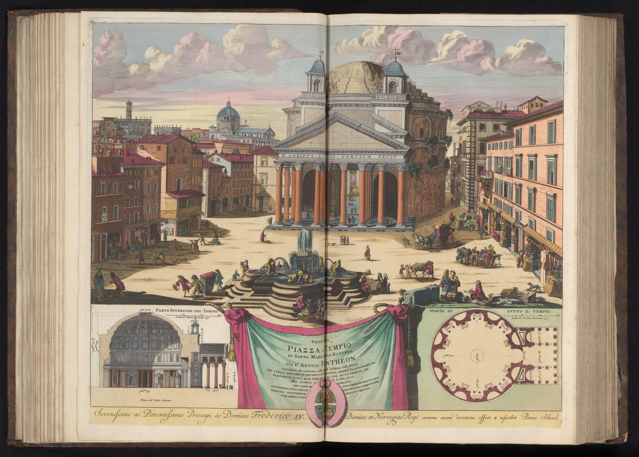 بانثيون تي روما Veue de la Piazza and Temple of Santa Maria della Rotonda سابقًا البانثيون القديم (العنوان على الكائن) بواسطة بيتر شينك (أنا)