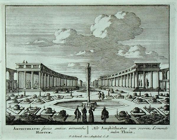 مدرج كلاسيكي في حديقة ، من "Admirandorum Quadruplex Spectaculum" ، بقلم جان فان كول (1656-1703) ، نُشر قبل عام 1715 (نقش) بواسطة بيتر شينك