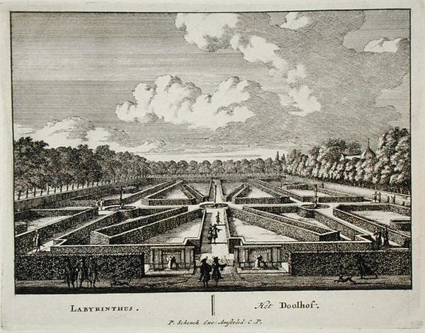 متاهة ، من "Admirandorum Quadruplex Spectaculum" ، بقلم جان فان كول (1656-1703) ، نُشرت قبل عام 1715 (نقش) بواسطة بيتر شينك