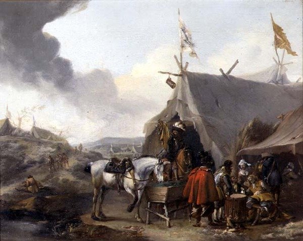 الفرسان في معسكر عسكري بواسطة بيتر Wouwermans أو Wouwerman