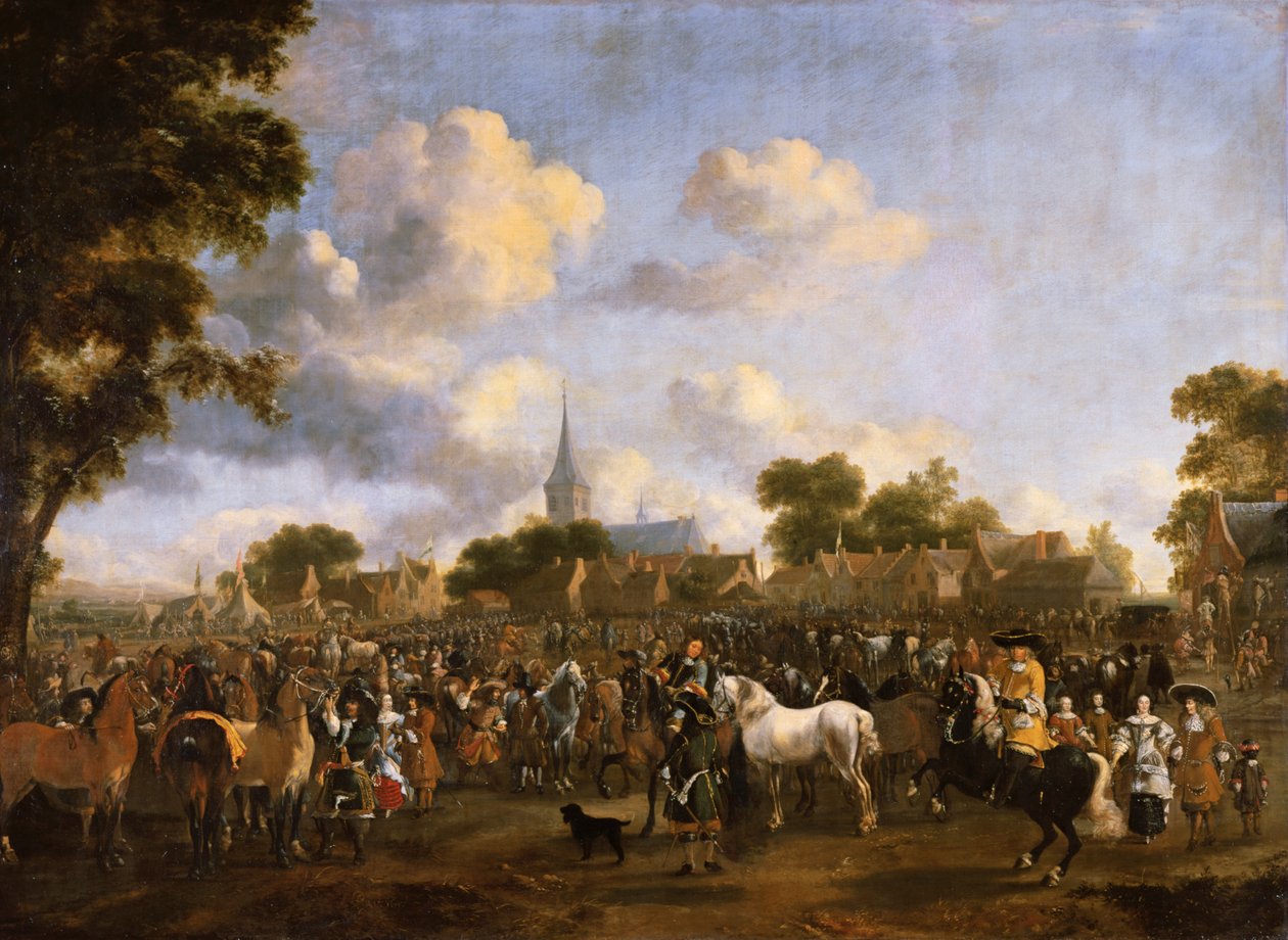 معرض الخيول في فالكنبورج ، 1675 بواسطة بيتر Wouwermans أو Wouwerman