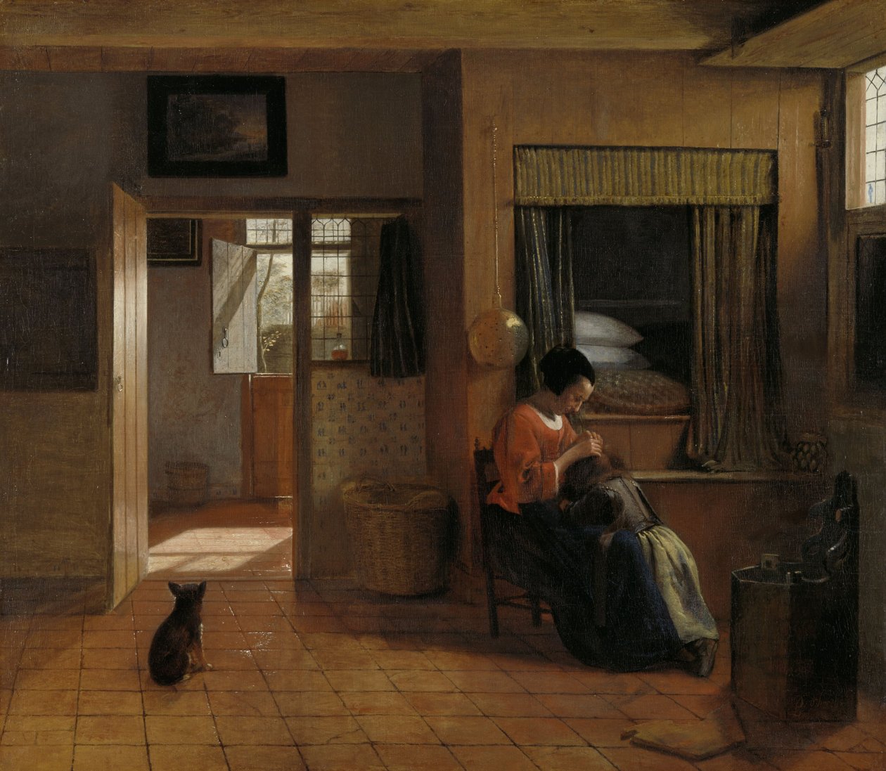 أم تسخر شعر طفلها ، والمعروفة باسم "واجب الأم" ، c.1658-60 بواسطة بيتر دي هوش